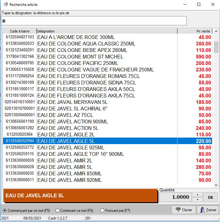 Ecran de recherche